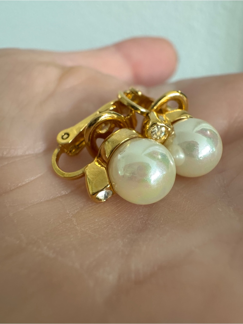 Nina Ricci Gold Tone Faux Pearl Clip On Earrings